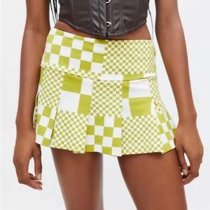 Urban Outfitters Noelle Lime Green Checkered Skirt